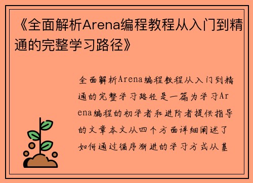 《全面解析Arena编程教程从入门到精通的完整学习路径》